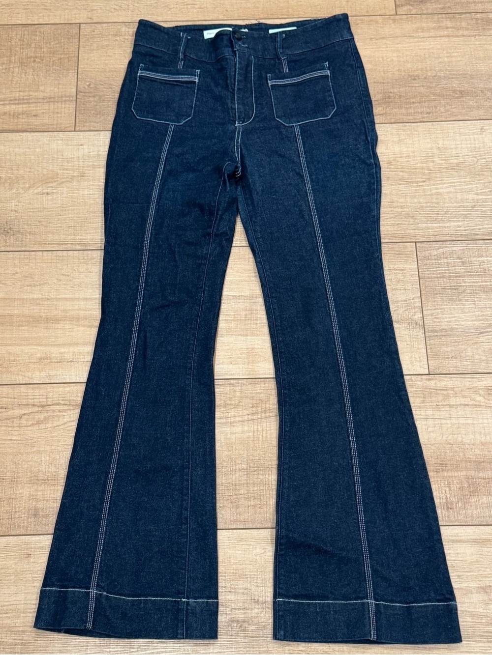 Pilcro Anthropologie Dark Wash Front Seam Flare Jeans Y2K Size 28